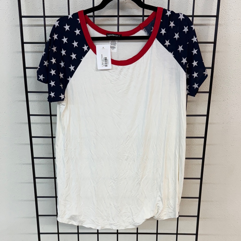 HEIMISH USA White Top with Blue Star Sleeves